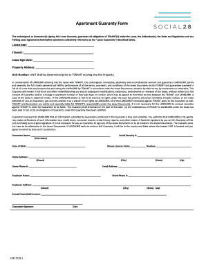 Apartment Lease Guaranty Form
