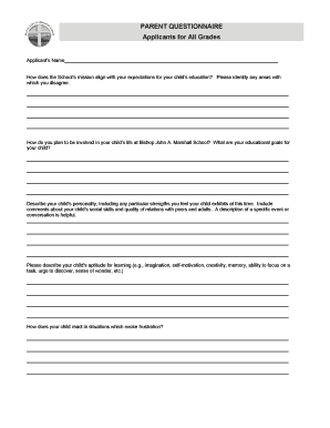 Parent Questionnaire for School Admission