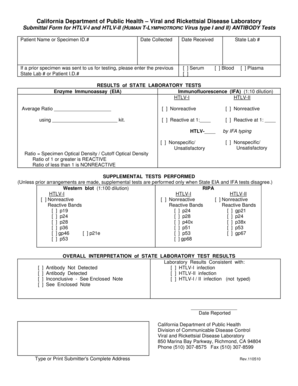 California HTLV-I and HTLV-II Antibody Test Form