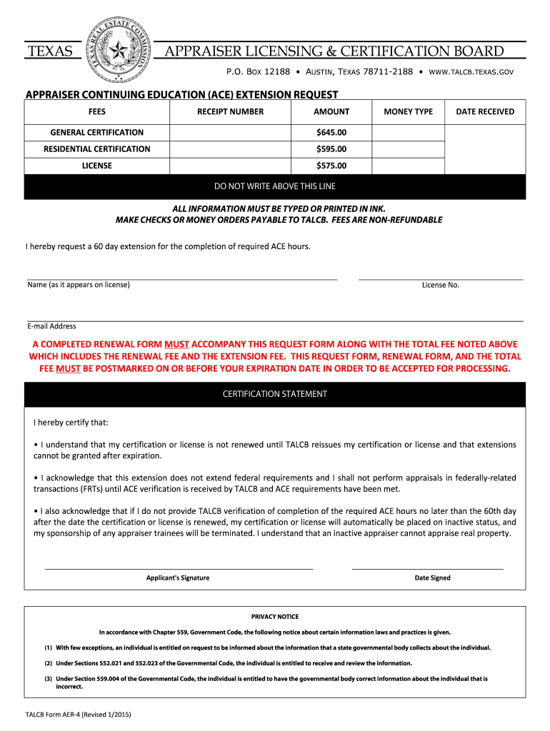 Fillable Online talcb texas TEXAS APPRAISER LICENSING & CERTIFICATION