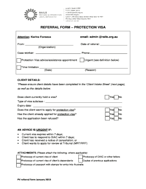 REFERRAL FORM PROTECTION VISA - Refugee and ... - rails org