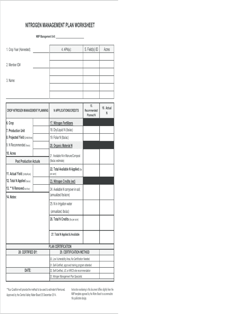 nitrogen management plan template Preview on Page 1