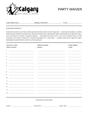 Gymnastics Party Waiver Form