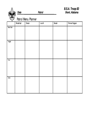 B.S.A. Troop 83 Patrol Menu Planner