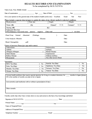 Health Record and Examination Form