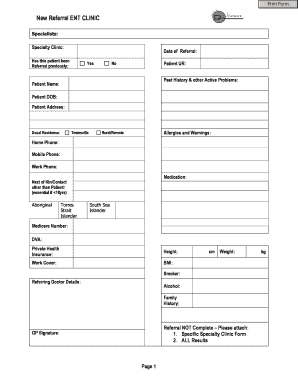 New Referral ENT Clinic Form