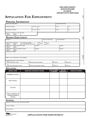 US Employment Application Form