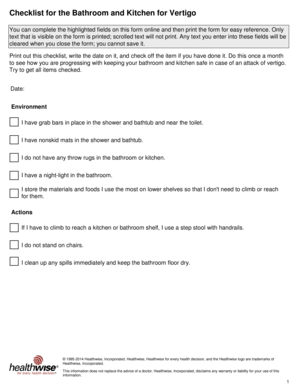 Bathroom and Kitchen Safety Checklist for Vertigo