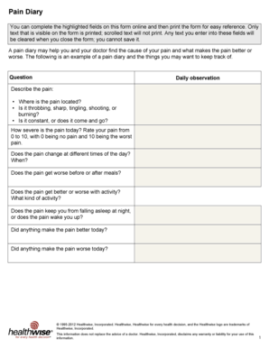 Pain Diary Form