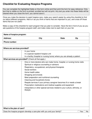 Hospice Program Evaluation Checklist