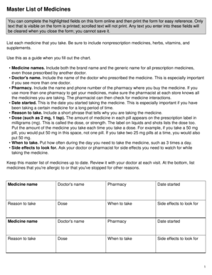 Master List of Medicines Form
