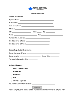 Class Registration Form