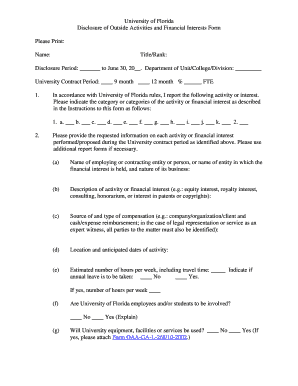 University of Florida Disclosure of Outside Activities and Financial Interests Form