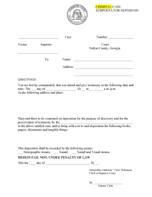 Criminal Case Subpoena for Deposition