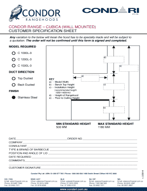 Condor Range Customer Specification Sheet