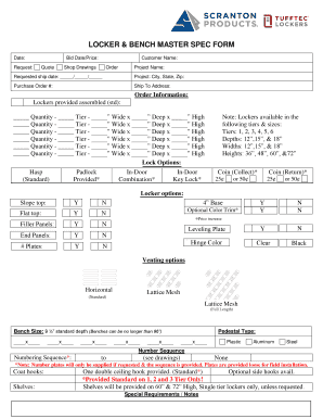 Locker and Bench Master Spec Form