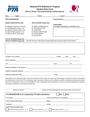 National PTA Reflections Program Student Entry Form