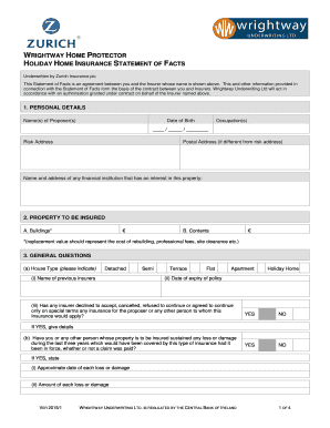Wrightway Holiday Home Insurance Statement of Facts