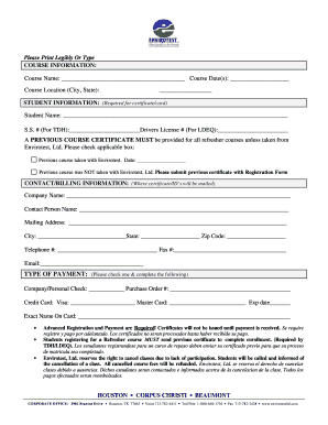 Envirotest Course Registration Form