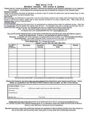 West Surrey FHS Members' Interests Form