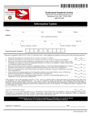 Oklahoma Educator Certification Information Update Form