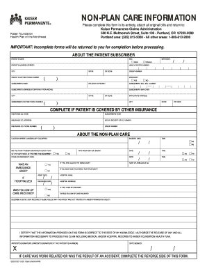 Kaiser Permanente Non-Plan Care Information Form