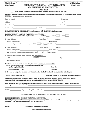 Emergency Medical Authorization Form