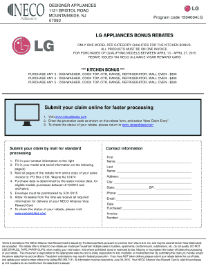 LG Appliances Bonus Rebates Form