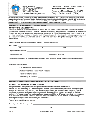 Health Care Provider Certification for FMLA/OFLA