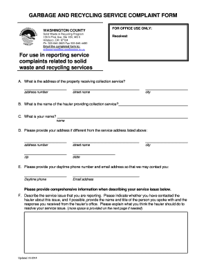 Garbage and Recycling Service Complaint Form