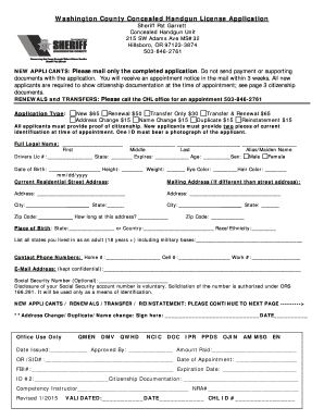Washington County Concealed Handgun License Application