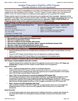 California HPE Provider Election Form and Agreement