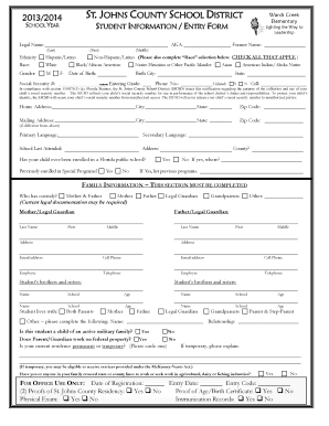 St. Johns County School District Student Information Form