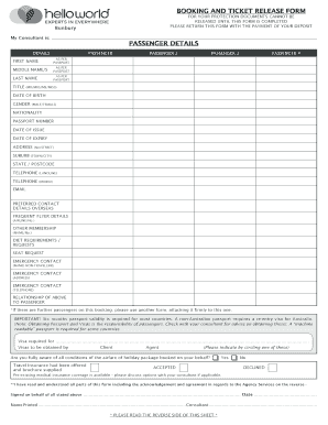 Booking and Ticket Release Form