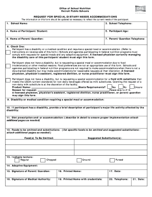 Request for Special Dietary Needs Accommodations