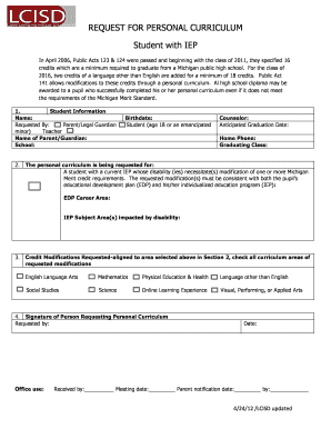 Michigan Personal Curriculum Request Form