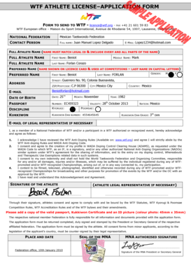 WTF Athlete License Application Form