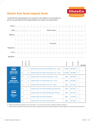 Gluten Free Food Prescription Request Form