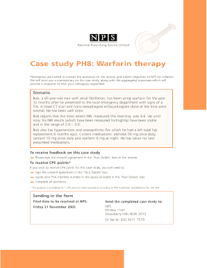 Warfarin Therapy Case Study Form