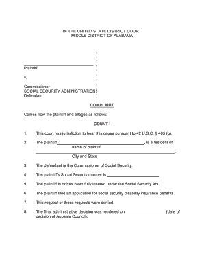 Social Security Disability Complaint Form
