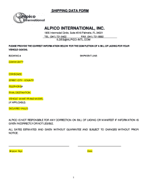 Shipping Data Form