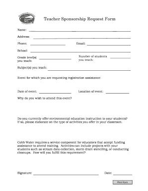 Teacher Sponsorship Request Form