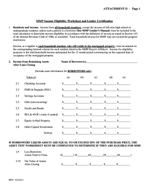 MMP Income Eligibility Worksheet and Lender Certification
