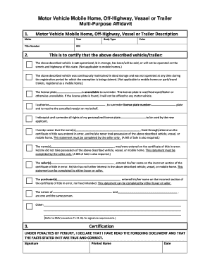 Motor Vehicle Multi-Purpose Affidavit