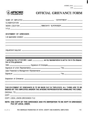 AFSCME Local Grievance Form