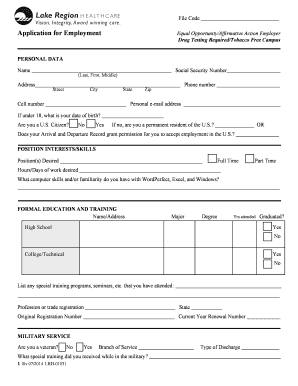 Lake Region Healthcare Employment Application