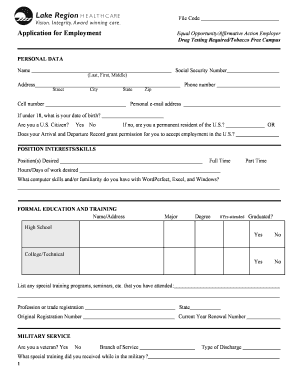 Lake Region Healthcare Employment Application