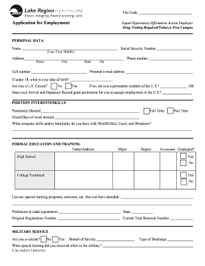 Lake Region Healthcare Employment Application