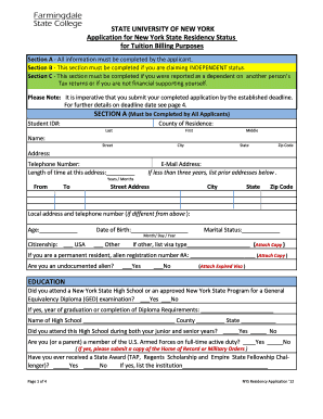 New York State Residency Application for Tuition Billing
