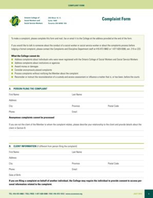 Ontario Social Worker Complaint Form